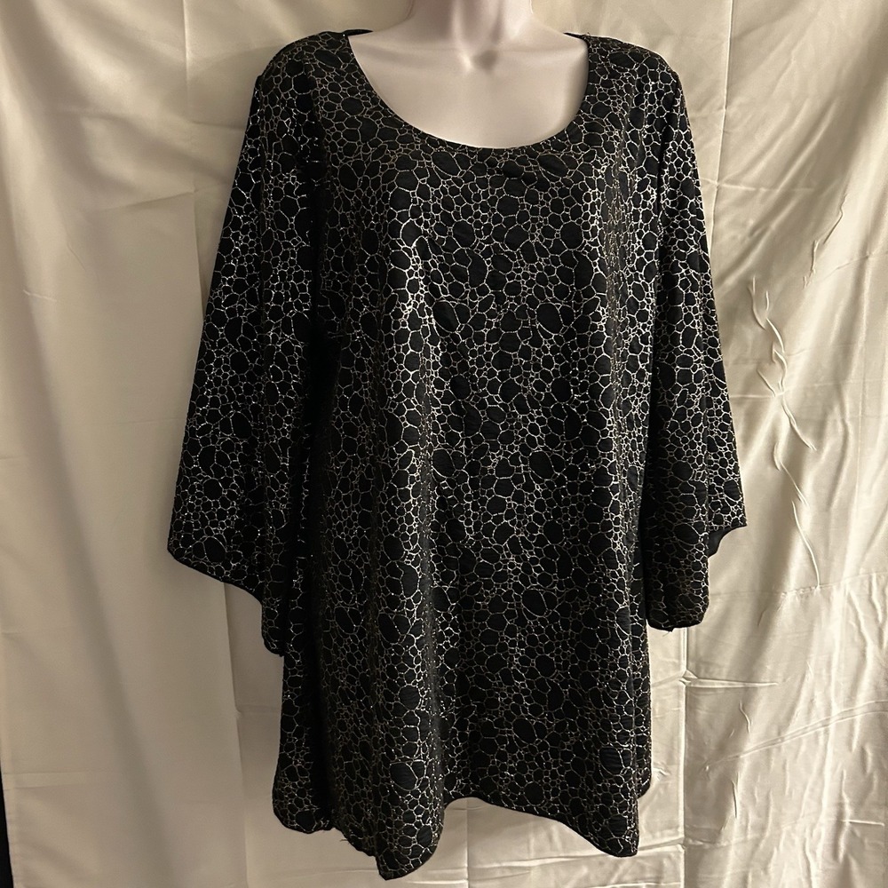 New XL Brittney Black Mesmerize Metallic Flare Sleeve Top #1896*10 (JFT)